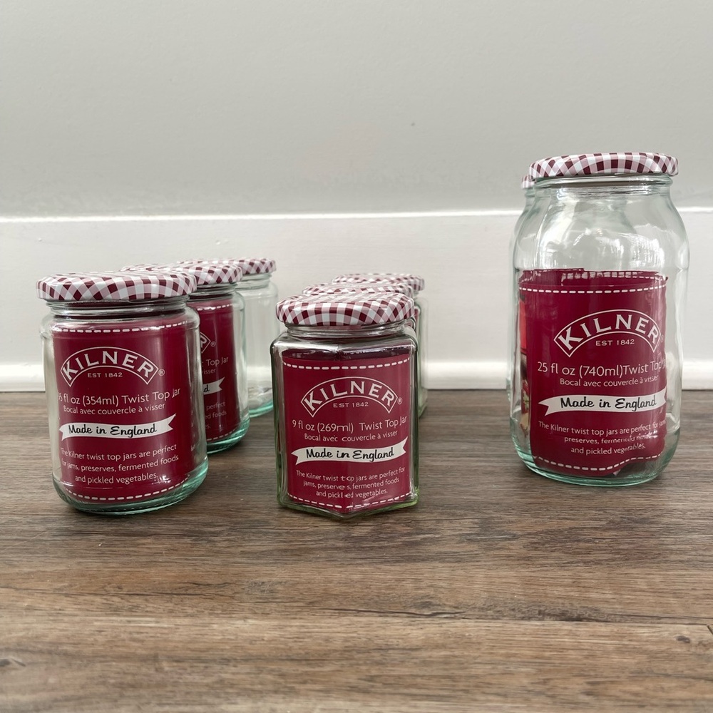 New Kilner Jars with Ginham Metal Lids for Canning, Preserving, Food Storage